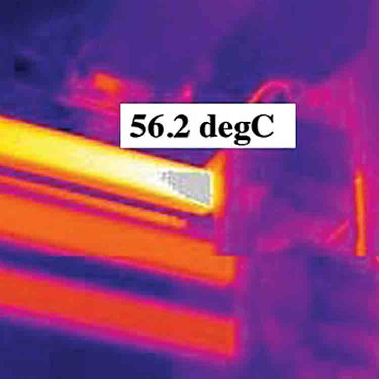 Infrared thermal image showing heat distribution on busbars