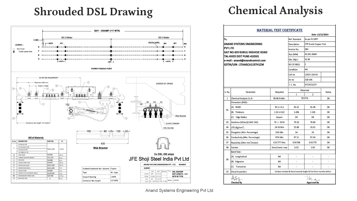 Technical drawing of a Shrouded DSL Busbar system for EOT cranes