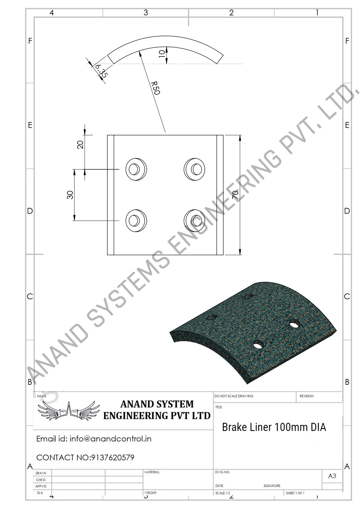 Thumbnail: Technical Diagram of 100mm Brake Liner