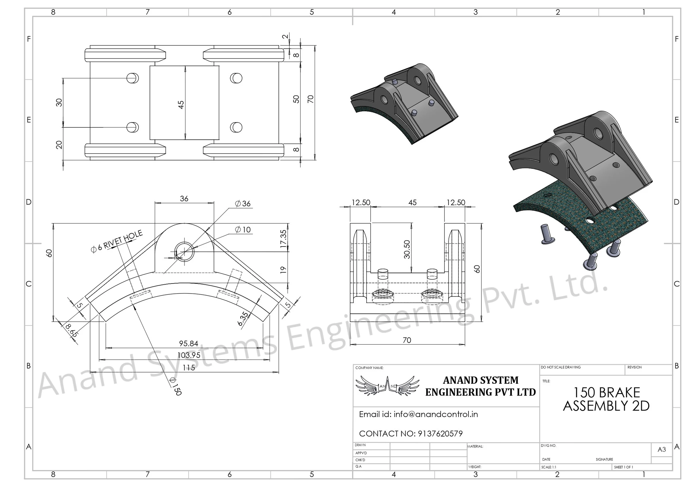 Thumbnail: Technical Diagram of 150mm Brake Shoe Assembly