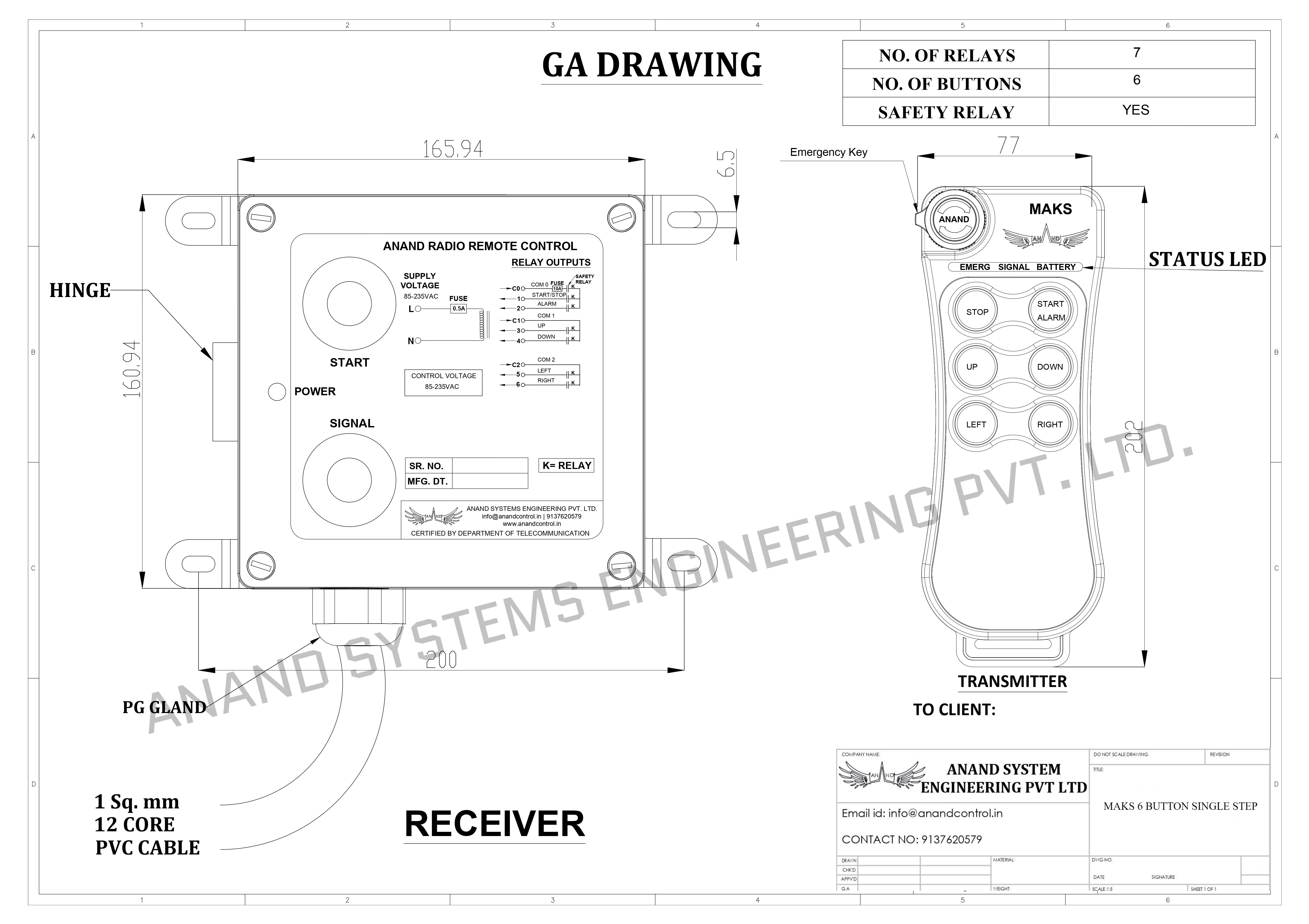 MAKS 6 Button Single Step GA Drawing