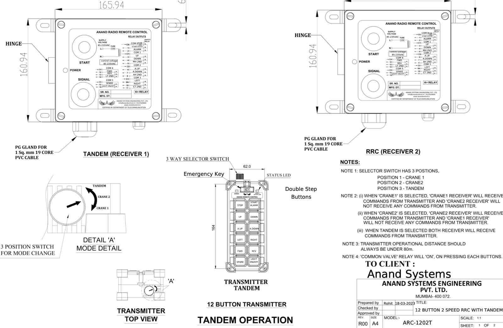 Tandem Radio Remote Control Transmitter with selector switch